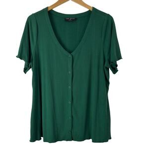 Lane Bryant Green Button Up Knit Top Womens 18/20 Stretch Comfort Lettuce Sleeve